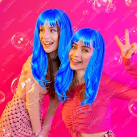 Peluca Lacia Larga Azul Disfraz Fantasía Fiesta Cosplay Caro Color Azul Marino