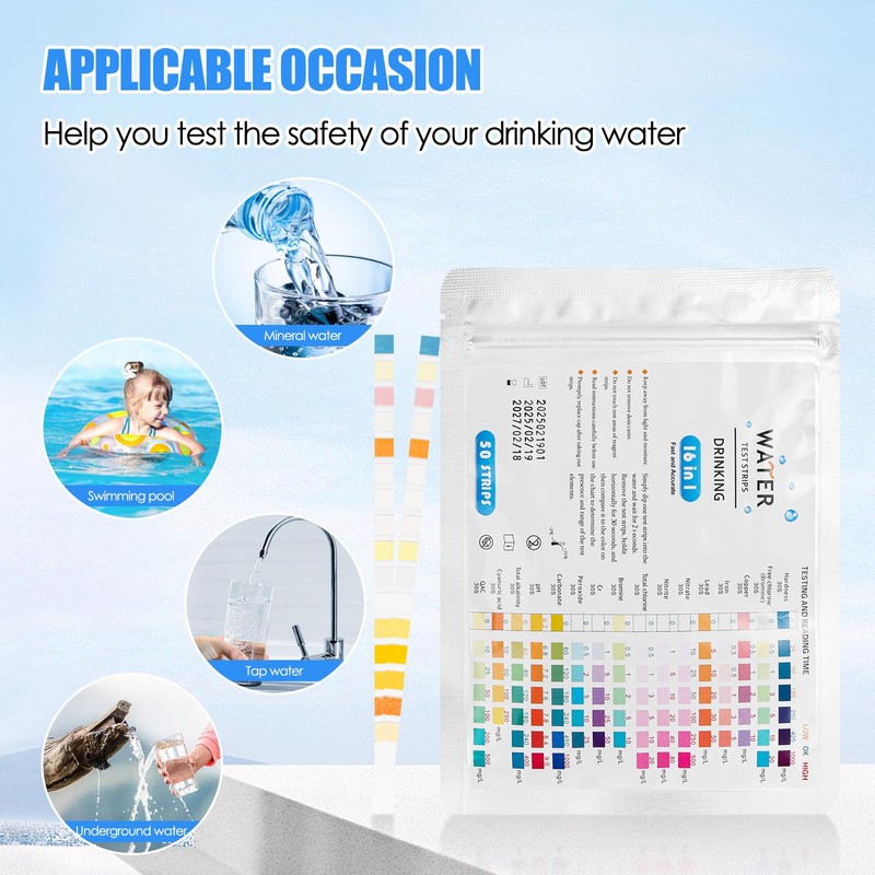 50 PCS Water Test Strips, Pool Test Strips, 16-in-1 Spa