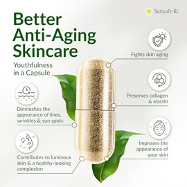 Sunsafe Rx Suplemento antienvejecimiento: píldoras naturales de protección de la piel 30 cápsulas | Antioxidants, Skincare, Radiant Skin, Youthful App