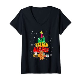 Womens Santa Dog Christmas Tree Present Boxes Dogs Shape Lover V-Neck T-Shirt