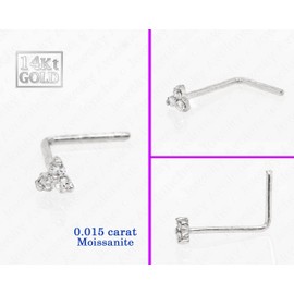 Jewelry Avalanche 3-Stone 0.015ctw Moissanite Nose Stud - 22G Solid 14Kt White Gold L-Shape Stud Nose Ring - April Birthstone Nose Stud LSWG310-MNT