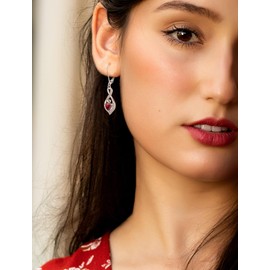 PYNZY Infinity Heart Dangle Drop Earrings for Women, 925 Sterling Silver Created Ruby Birthstones Earrings with Leverback Jewelry