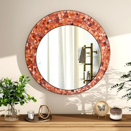 DecorShore 24-Inch Round Mosaic Wall Mirror - Decorative Mirror for Living Room & Bathroom, Terracotta Mosaic Wall Mirror, Elegant Decorative Mirror for Home Decor