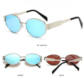 WDZAYXC Retro Oval Metal Fashion Sunglasses for Women Men UV Protection, Silver/blue reflection