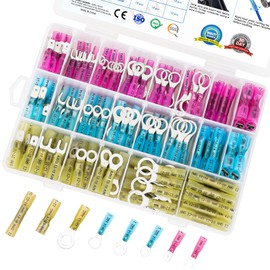 TICONN 250Pcs Heat Shrink Wire Connectors, Waterproof Automotive Marine Electrical Terminals Kit, Crimp Connector Assortment, Ring Fork Spade Butt Splices