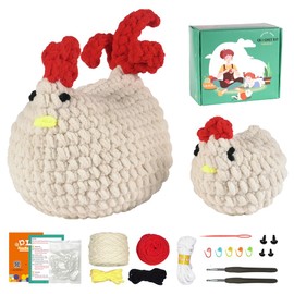 NOTLATE Crochet Kits for Beginner 2pcs Hen & Rabbit Easy Crochet Kit with Step by Step Video Tutorial, Yarn, Hook, Crochet Ring, Perfect for Adults and Kids Starter Ideal for DIY Gifts (Hen Beige)