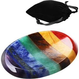 Yeesabella Thumb Worry Stone for Anxiety with Velvet Bag - 7 Chakra Healing Crystal Oval Pocket Palm Stone Gemstones for Reiki Balancing Meditation and Anxiety Relief