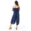 Riviera Sun Womens Off Shoulder Embroidered Jumpsuit Romper, Navy, 3X
