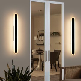 Daoseolo 2 Pack Black Modern LED Wall Sconce, 39.3inch Long Oval Outdoor Wall Light, Dimmable 3000K-6000K, IP65 Waterproof, Linear Outside Exterior Lighting for Garage, Patio with Remote Control