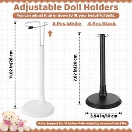 Yaocom 12 Pcs Doll Stands for 8 to 14 Inches Adjustable Dolls Figure Stand Display with Expandable Waist Wire Action Doll Stands Display Rack for Home Shop Birthday Party Favor (Black, White)