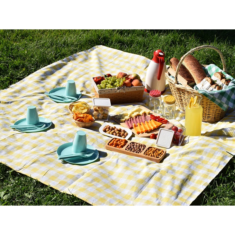 100% Cotton Fabric Gingham Table Cloth 140x160 Rectangular Natural Buffalo