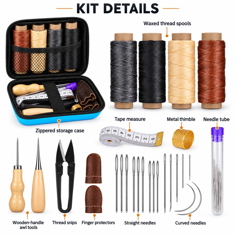 Leather Sewing Kit for Hand Stitching & Repairs – 28-Piece