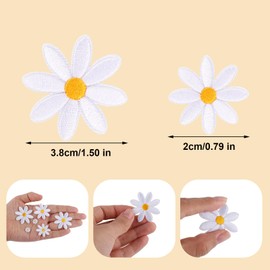 Tinoaly 12Pcs Daisy Flower Iron on Patches, 2 Sizes White Floral Sew on Patches Cute Embroidery Applique for Decoration Clothes Bags Hat Jeans Backpacks Shirts Pants
