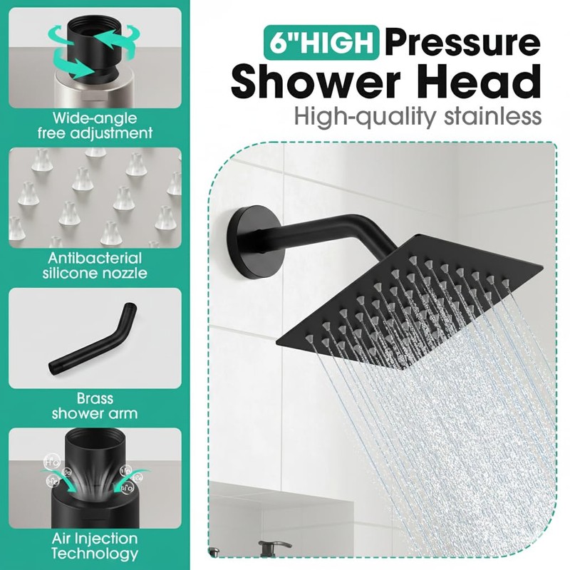 Shower Faucet Set Matte Black, Shower Valve Kit with Bathtub