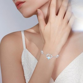 YAFEINI Paw Print Bracelet Sterling Silver Moonstone Bracelet Heart Bracelet Adjustable Bracelet Jewellery Mother's Day Gifts for Women Girls