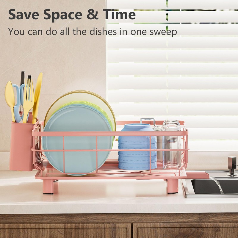 AIDERLY Iron Dish Drying Rack Auto Drain Dish Drainers Kitchen