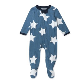 HonestBaby Baby Celebration Sleep & Play Footed One-Piece Pajama Sleeper 100% Organic Cotton, Jumbo Star Blue, Newborn