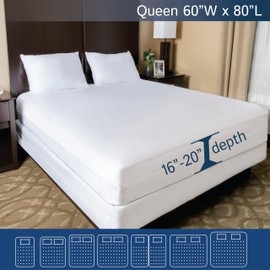 Queen Mattress Protector Bedbug Waterproof Zippered Cover - Deep Pocket Fits up to 20" Depth - Hypoallergenic Premium Quality Encasement Protects Against Dust White