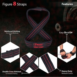 Beastpowergear Figure 8 Strap | Heavy Duty Deadlift Weight Lifting Power Wrist Strap | Weightlifting Powerlifting Shrugs Workout Men Women Black/Red - Small 10” - Less than 7.25” Wrist
