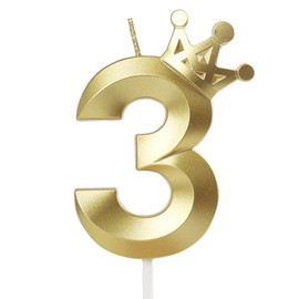 Crown Birthday Candle 3 Gold, 3 Candles for Birthday Cakes,Number3 Crown Candle,3rd Birthday Candles Sparkle Decoration for Birthday Party Wedding Anniversary Celebration Supplies
