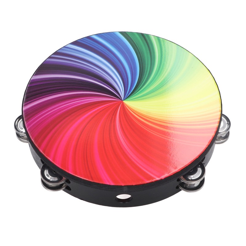 Handheld Tambourine 10 Inch Double Layer Bell Piece Solid Wood