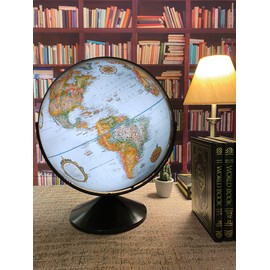 Replogle Eureka 16 inch desktop globe with up to date antique raised relief map and full swing gyromatic assembly. The beautiful blue ocean globe ball has vast amounts of up-to-date information will peak the interest of any geographical connoisseur of all ages. This sturdy globe features over 4000 place names and political boundaries.
