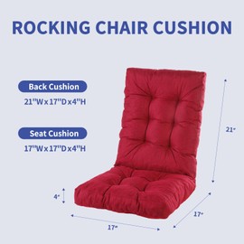 LYLNBYWK Rocking Chair Cushion, Thickened Tufted Seat and Back Cushion with Ties, Suitable for Indoor/Outdoor Rocker, Pack of 2, Wine Red
