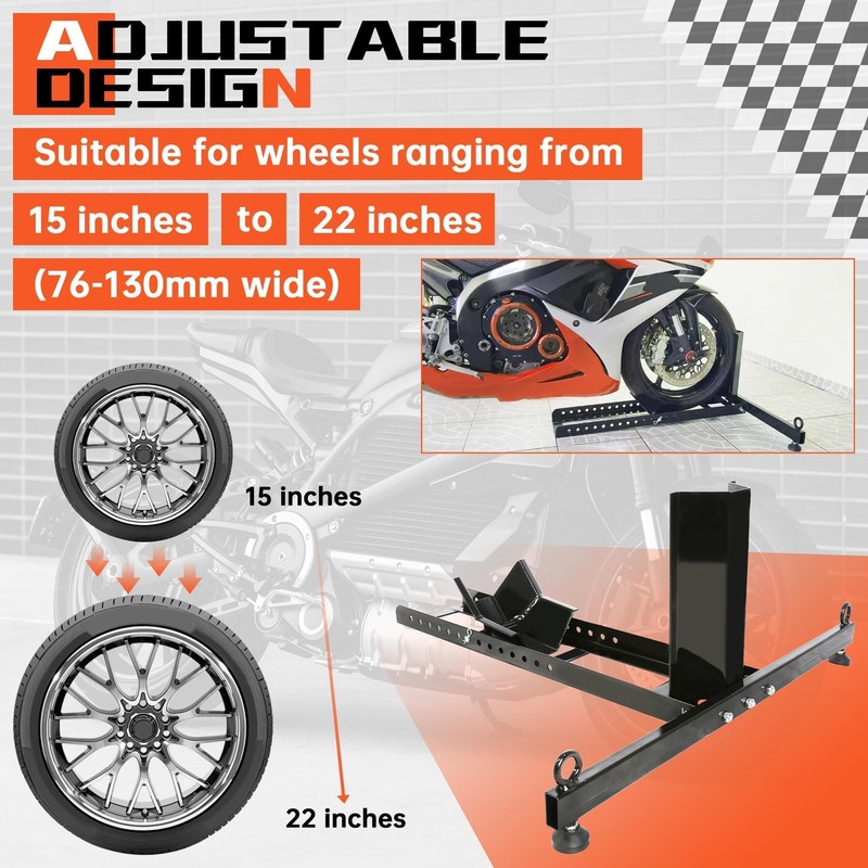 ECOTRIC Motorcycle Wheel Chock Stand Upright 1800lb Capacity, Adjustable Motorcycle