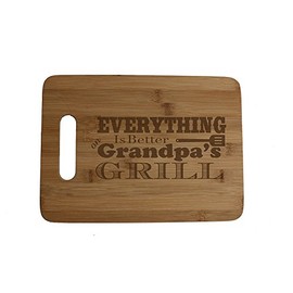 Everything is Better on Grandpa's Grill Engraved Bamboo Wood Cutting Board with Handle Sentimental Father's Day Gift