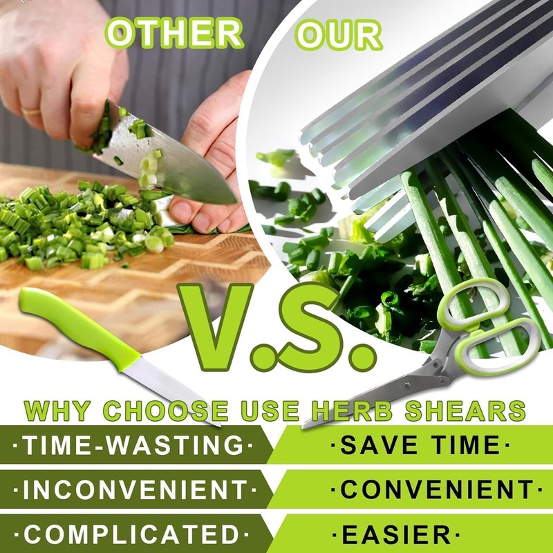 Herb Scissors, Shallot Scissors, Multipurpose 5 Blade Kitchen Herb Shears,