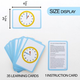 BAZIC Telling Time Flash Cards Learn to Read Time, Read Clocks Numerals & Analog, Interactive Learning Game Flashcards Kindergarten School Home (36/Pack), 1-Pack