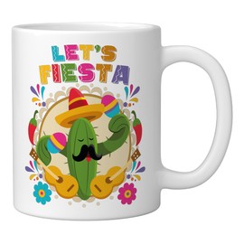 Lets Fiesta Cinco De Mayo with Guitar Cactus Sombrero Ceramic Mug, White