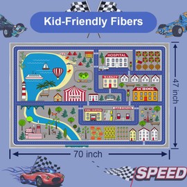 Pyrrhite Kids Carpet 70×47 in, Car Rug for Kids Cars, Non-Slip Town City Road Map Kids Rug for Playroom Bedroom Boys, Kids Car Mat Road Rug, Track Carpet Rug Car Play Rug for Kids (70×47 INCH-Blue)