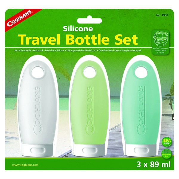 Coghlan's Silicone Travel Bottles (3 Pack), Clear, Green, Blue, 3Oz (89ml) (1950)