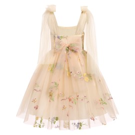 Embroidered Flower Girl Dress Toddler Sleeveless Spaghetti Straps Floral Embroidered Dress Baby Girl Fairy Dress Wedding Birthday Formal Party Photoshoot Tulle Dresses Apricot 6-12 Months