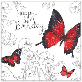 Twizler Happy Birthday Card For Her with Silver Foiling, Unique Watercolour Effect and Butterfly - Female Birthday Card – Womens Birthday Card – Ladies Birthday Card