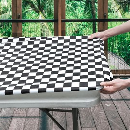 Fhberni Rectangle Picnic Table Cloth, Fitted Buffalo Plaid Flannel Backed Wipeable Tablecloth for 6 FT Tables-Outdoor & Indoor