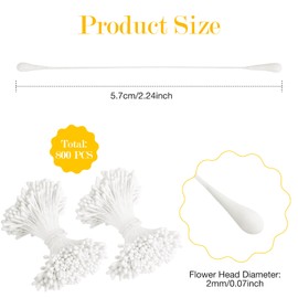 800 pcs Artificial Flower Stamen For Crafting 2mm, Double Heads Lily Stamens For Flower Making Mini Flower Centres Stamen Pistil, Floral Stamens Craft for Clothing, Jewelry, Handicrafts (White)