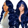Suresen 34 Inch Blue Lace Front Wigs Human Hair 180%