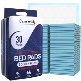 Waterproof Comfortz Incontinence Bed Pads 60 x 60cm, 30 Sheets, Disposable - 1100ml Highly Absorbent Soft Wetting Sheets, Odorless & Leak Proof Bed Pads – Suitable for Mattress, Sofa or Chair