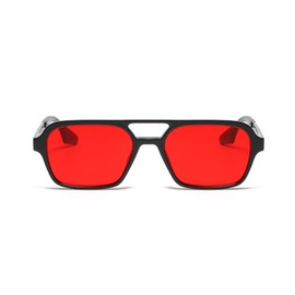 qinqilanqi-S Trendy Vintage 70s Square Sunglasses for Men and Women Metal Design, Double Bridge UV Protection, black/red