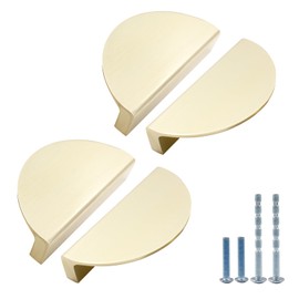 Rierdge 2 1/2” Half Moon Cabinet Pulls, 4 Packs Gold Solid Aluminum Semicircle Drawer Pulls (Total Length: 3.76")