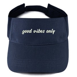 Trendy Apparel Shop Good Vibes ONLY Embroidered 100% Cotton Adjustable Visor - Navy