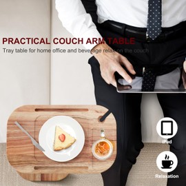 ZUJJAFY TV Tray Table Adjustable Height Swivel Tray Tables for Couch, Acacia Wood Couch Side Table for Drinks, Snacks and Small Space, C Shaped End Table Couch Arm Table for Sofa, Bed or Chair