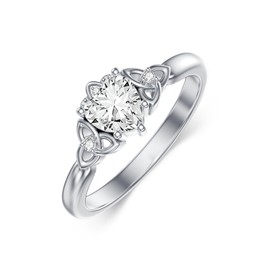 Wildari Celtic Trinity Knot Ring for Women 925 Sterling Silver Irish Claddagh Ring with Heart Natural Moss Agate/Birthstone Delicate Promise Ring Anniversary Ring Irish Jewelry for Women 04-8