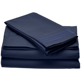 Elegant Comfort 5-Piece 1500 Thread Count Egyptian Quality Ultra Soft Wrinkle, Fade, Stain Resistant Bed Sheet Sets with Deep Pockets, Split King, Navy Blue