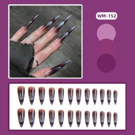 Press on Almond Nails Medium Length Glossy Full Cover Acrylic Almond Shaped False Nails with Designs Artificial Fake Nails with Charms Glue Stick ons Fingernails for Women Girls(WM152)