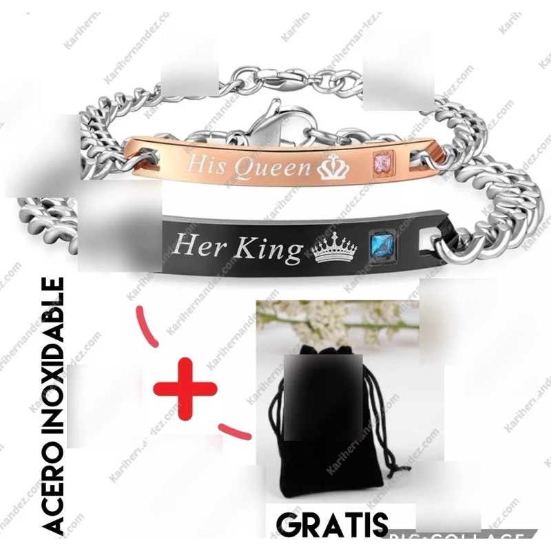 K&H 2 Pulseras Rey Reina King Queen San Valentin Regalo