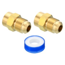PATIKIL Brass Flare Tube Fitting, 2pcs Union Coupling Gas Adaptor 3/8" SAE 45° Flare Male to 1/4" NPT Female Pipe Connector Adapter with PTFE Tape for Refrigeration Gas System