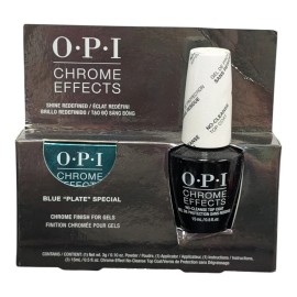 OPI Chrome Effects Mirror Shine 'Blue "Plate" Special' + No Clense Gel Top Coat